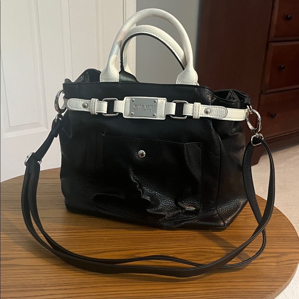 Jenna Kator Collection Elegant Black & White Satchel—-full of high end features!